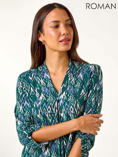 Roman Blue Sky Abstract Print Front Pleat Stretch Top (AY5015) | €44