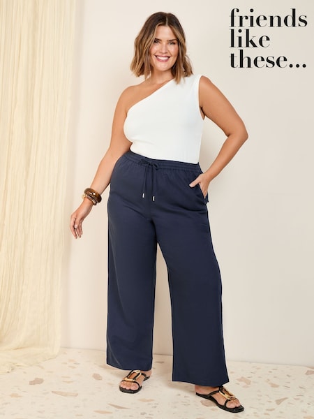 Friends Like These Navy Curve Wide Leg Linen Blend Trousers (AY5042) | €35