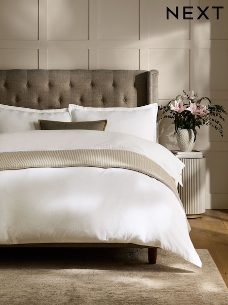 White Collection Luxe Brushed Cotton Twill Duvet Cover and Pillowcase Set (AY5055) | AED208 - AED361