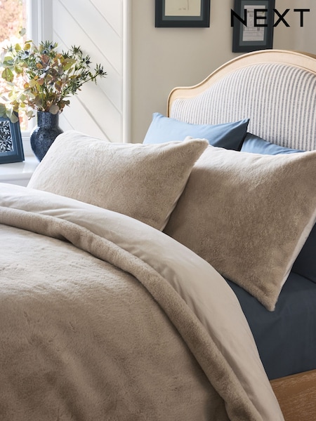 Natural Oyster Plush Faux Fur Duvet Cover and Pillowcase Set (AY5090) | 147 QAR - 294 QAR