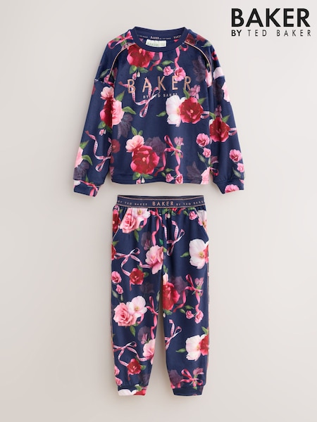 Azul marino - Baker by Ted Baker Floral Fleece Pyjamas Set 2 Piece (AY5154) | 50 € - 59 €