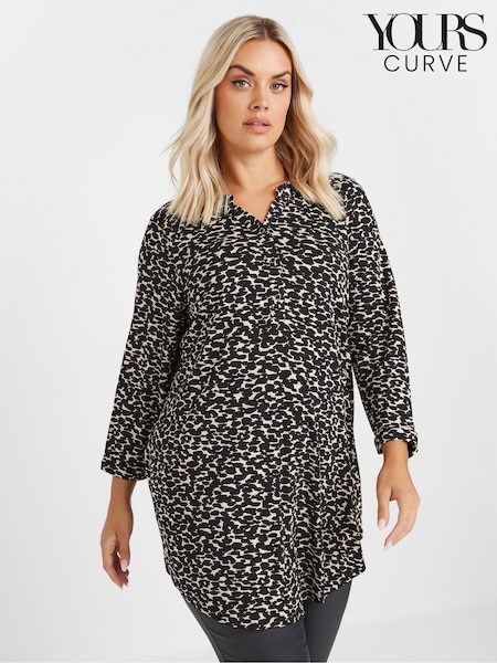 Yours Curve Black & Natural Brown Animal Print Button Shirt (AY5155) | €42