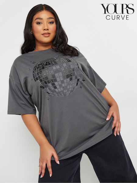 Yours Curve Stud Embellished Disco Ball 100% Cotton T-Shirt (AY5164) | €32
