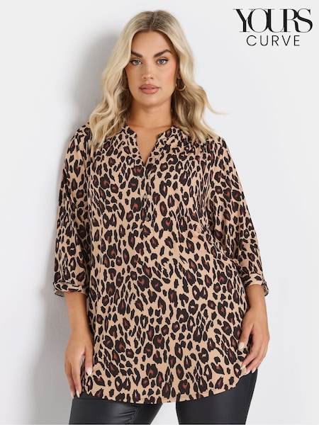 Yours Curve Natural Brown Leopard Print 3/4 Sleeve Shirt (AY5184) | €39