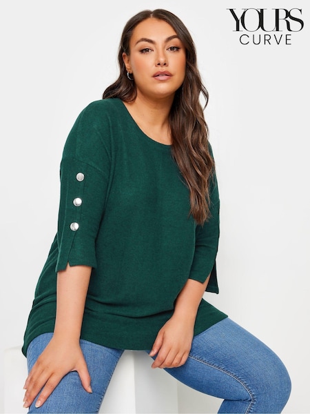 Yours Curve Green Soft Touch Button Detail Top (AY5190) | €44