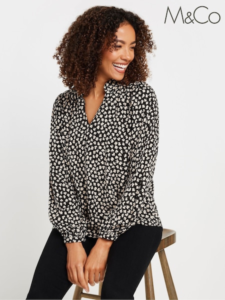 M&Co Black Notch Neck Blouse (AY5217) | AED175