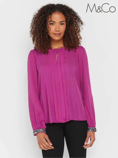M&Co Pink Embellished Cuffed Pleated Blouse (AY5224) | €37