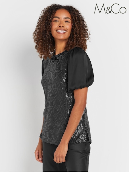 M&Co Black Embellished Sequin Top (AY5228) | €26