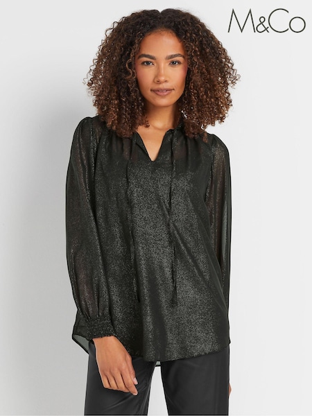 M&Co Black Frill Collar Shimmer Blouse (AY5229) | €40