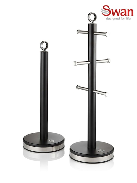 Swan Black Kitchen Towel Pole and Mug Tree Set (AY5391) | €34