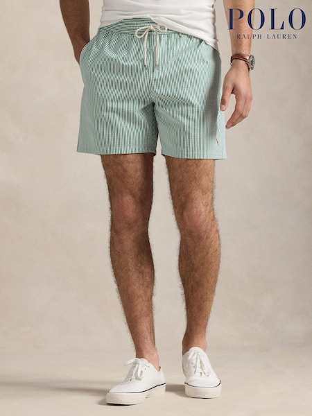 Polo Ralph Lauren Green Leaf Traveler Classic Seersucker Logo Swim Shorts (AY5428) | kr1 556