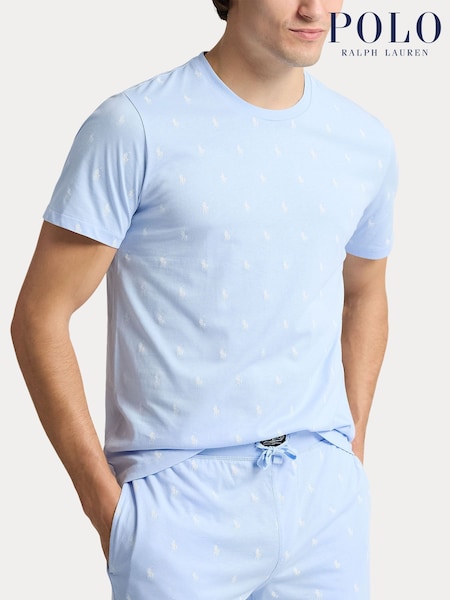 Polo Ralph Lauren Blue Chrome Loungewear All-Over-Pony Jersey T-Shirt (AY5439) | €36