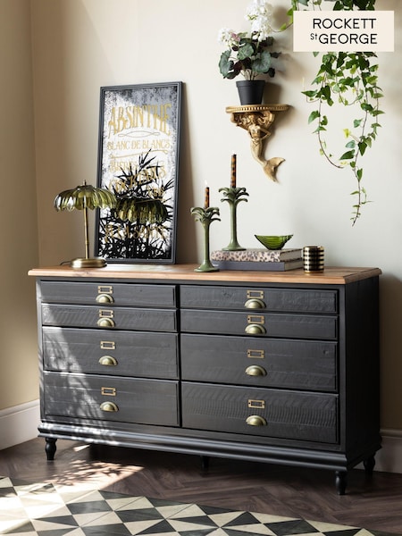 Rockett St George Black Apothecary Wide Chest Of Drawers (AY5455) | €1,133