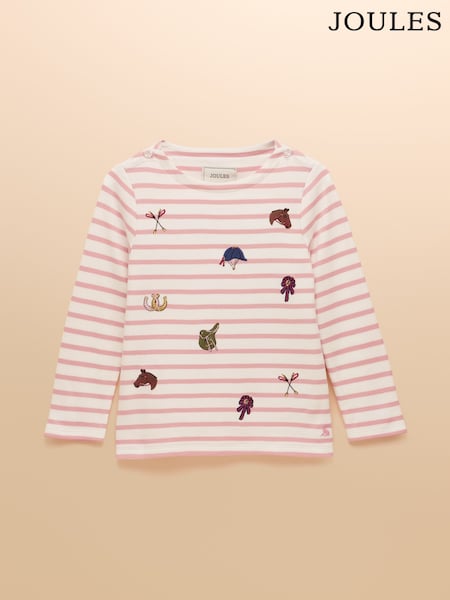 Joules Girls' Harbour Pink & Cream Long Sleeve Jersey Top (AY5461) | 89 QAR - 109 QAR
