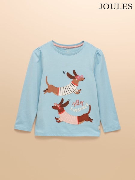Joules Girls' Ava Blue Applique Long Sleeve Top (AY5464) | R$ 170 - R$ 190