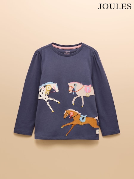 Joules Girls' Ava Navy Blue Applique Long Sleeve Top (AY5466) | AED99 - AED111