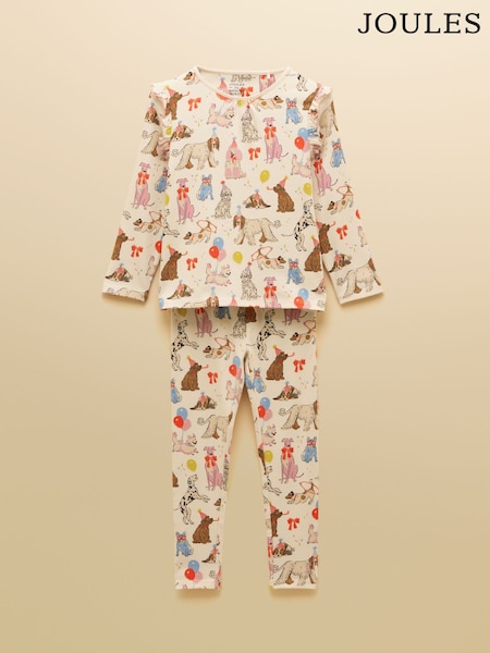 Joules Girls' Kipwell Cream Dogs Long Sleeve Pyjama Set (AY5471) | R$ 215 - R$ 275