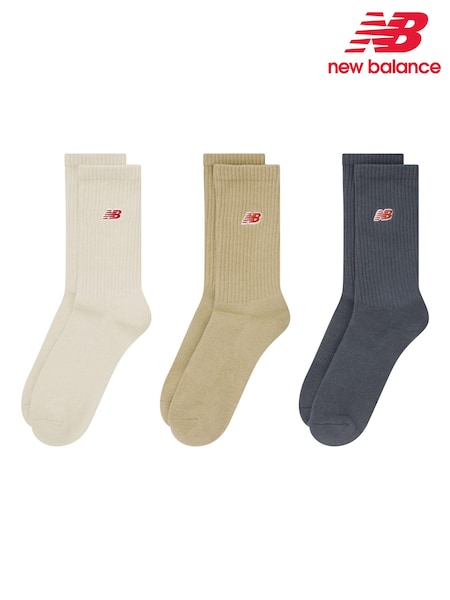 Cream/Harmaa/Sininen - New Balance Nb Patch Logo Crew Socks 3 Pack (AY5517) | €24