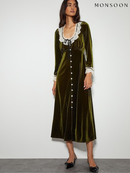 Monsoon Green Vali Velvet Tea Dress (AY5580) | 380 QAR