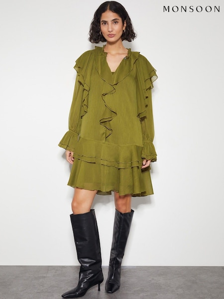 Monsoon Green Aria Ruffle Dress (AY5583) | 222 QAR