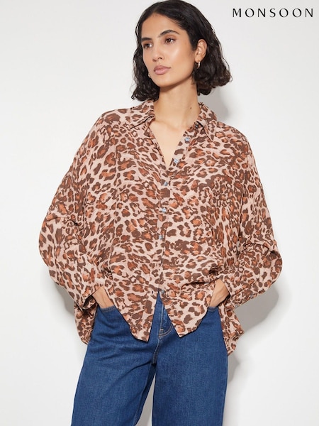 Monsoon Brown Arielle Leopard Print Shirt (AY5584) | €43