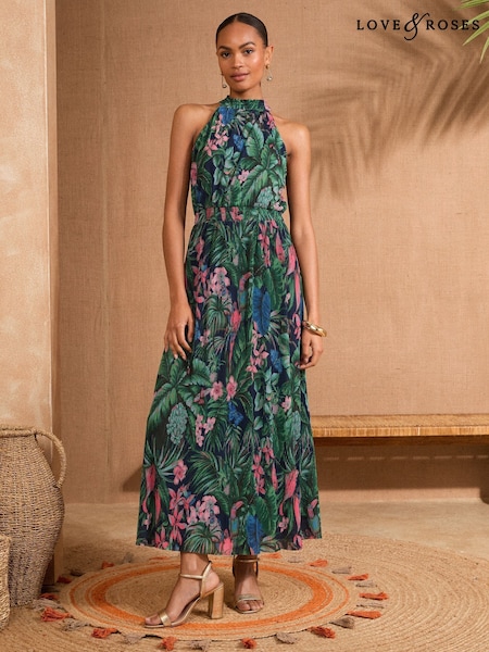 verde model tropical - Love & Roses Mesh Midaxi Halterneck Dress (AY5609) | 417 LEI