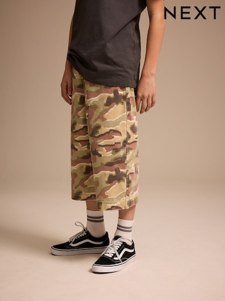 Green/Brown Camoflage Extra Long Jort 100% Cotton Denim Shorts (3-16yrs) (AY5641) | R$ 135 - R$ 185