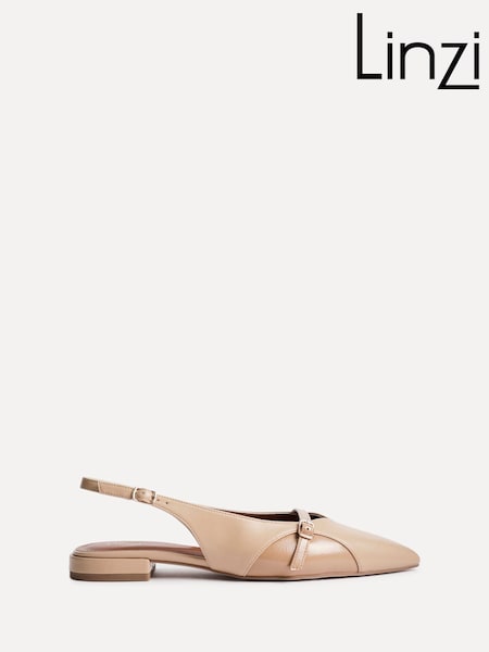 Linzi Natural Prague Pointed Toe Ballet Flats With Buckle Detail (AY5660) | ₪171