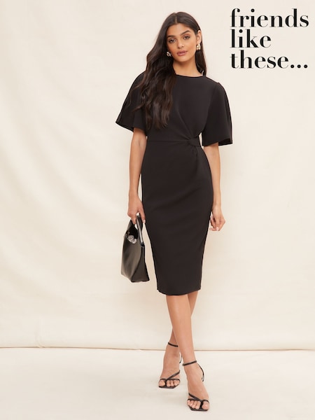 Friends Like These Black Petite Flutter Sleeve Knot Waist Detail Midi Tailored Dress (AY5671) | €67