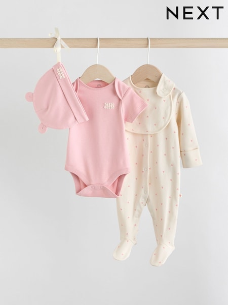 粉色 - Baby Sleepsuit, Bodysuit, Beanie and Bib Set 4 Piece (0-9mths) (AY5673) | HK$105