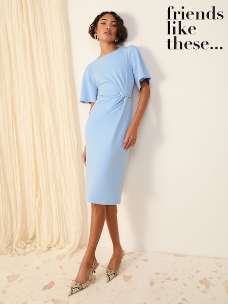 Blau - Friends Like These Flutter Sleeve Knot Waist Detail Midi Tailored Dress (AY5675) | 67 €