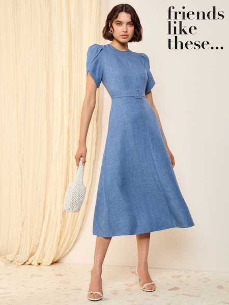Sininen - Friends Like These Petal Sleeve Midi- A Line Vyöllinen Mekko (AY5676) | €82