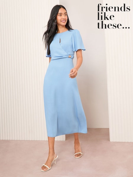Friends Like These Blue Tulip Sleeve Wrap Front Tailored Dress (AY5680) | R$ 485