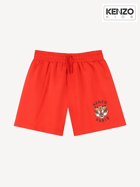 Kenzo Kids Red Tiger Print Small Logo Swimming Shorts (AY5706) | R$ 640 - R$ 840
