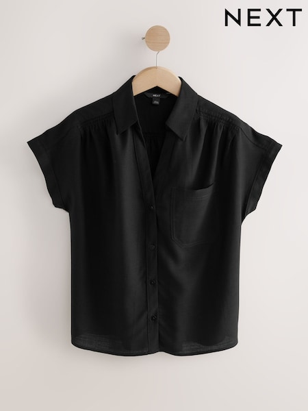 Black Short Sleeve Shirt with Linen (AY5714) | €37