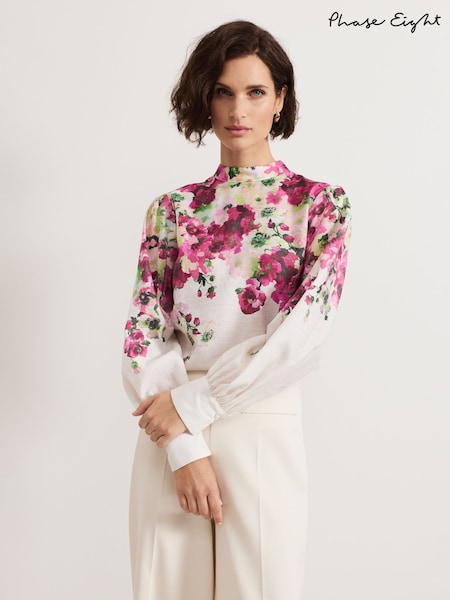Phase Eight Black Winnie Border Floral Blouse (AY5801) | AED518