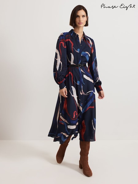 Phase Eight Blue Katy Horizon Shirt Midi Dress (AY5804) | €83