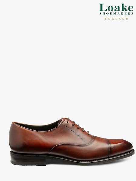 Loake Handpainted Calf Leather Blind Seam Oxford Toe Cap Brown Shoes With A Rubber Sole (AY5818) | € 262