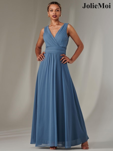 Jolie Moi Blue Cora Sleeveless Chiffon Maxi Dress (AY5827) | €112
