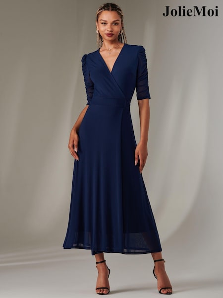 Bleumarin - Jolie Moi Zeena Plain Wrap Mesh Rochie lungă (AY5828) | 559 LEI