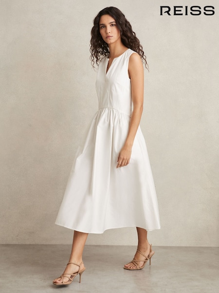 Reiss Ivory Liza 100% Cotton Corset Midi Dress (AY5830) | €225