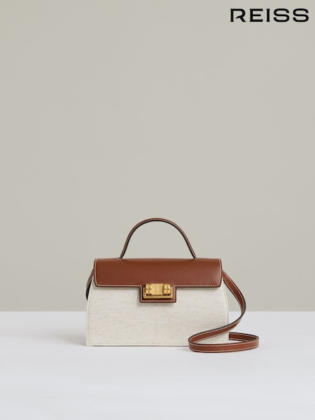 Reiss Natural Kinsley Leather And Cotton Top Handle Bag (AY5833) | ₪1,225