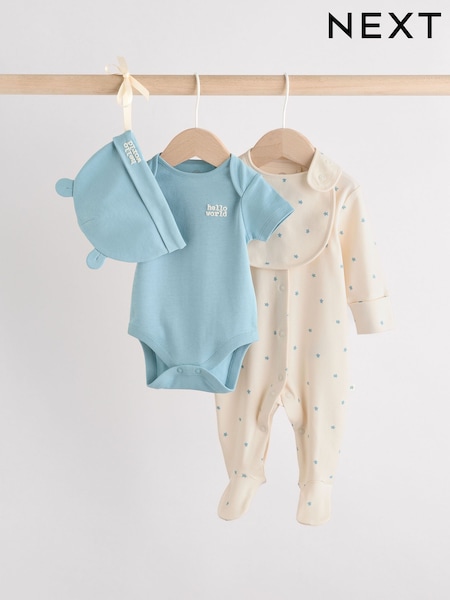 Blue Baby Sleepsuit, Bodysuit, Beanie and Bib Set 4 Piece (0-12mths) (AY5854) | €17