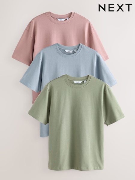 Blue/Pink/Green Regular Fit Heavyweight T-Shirts 3 Pack (AY5977) | € 39