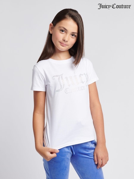Juicy Couture White Girls Fitted Diamante 100% Cotton T-Shirt (AY5978) | LEI 261 - LEI 313