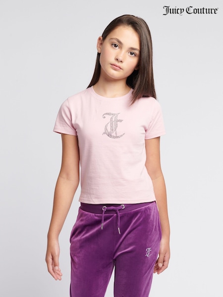 Juicy Couture Pink Girls Tonal Diamante Fitted 100% Cotton T-Shirt (AY5980) | LEI 186 - LEI 223