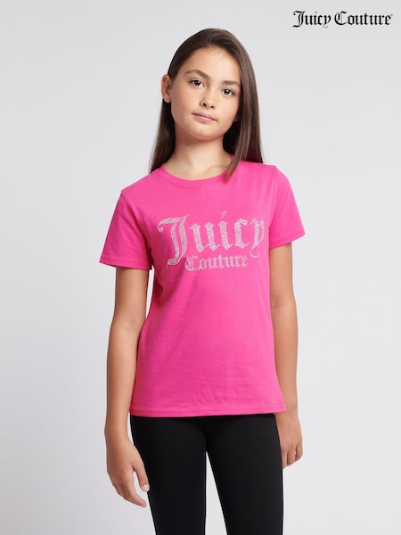 rosa claro - Juicy Couture Girls Fitted Diamante 100% Cotton T-Shirt (AY5981) | 50 € - 59 €