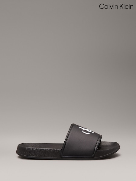 Calvin Klein Black Logo Print Pool Slides (AY6124) | ₪186