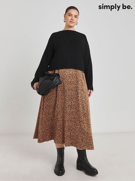 Simply Be Black 2-In-1 Leopard Print Slip Dress With Black Top (AY6126) | €77