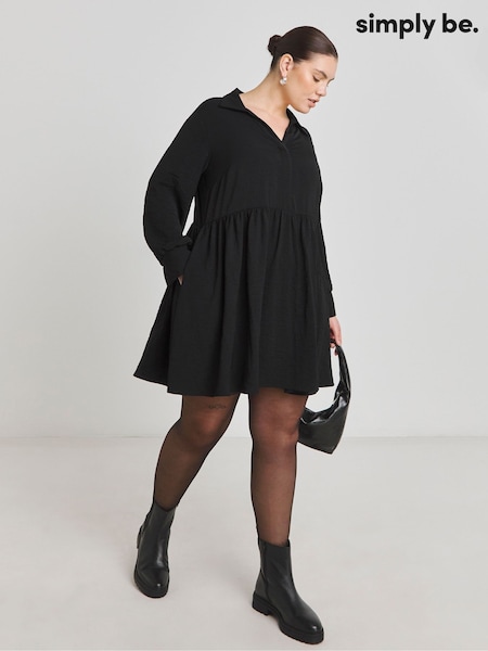 Simply Be Black Herringbone Twill Smock Dress With Pockets (AY6127) | €52